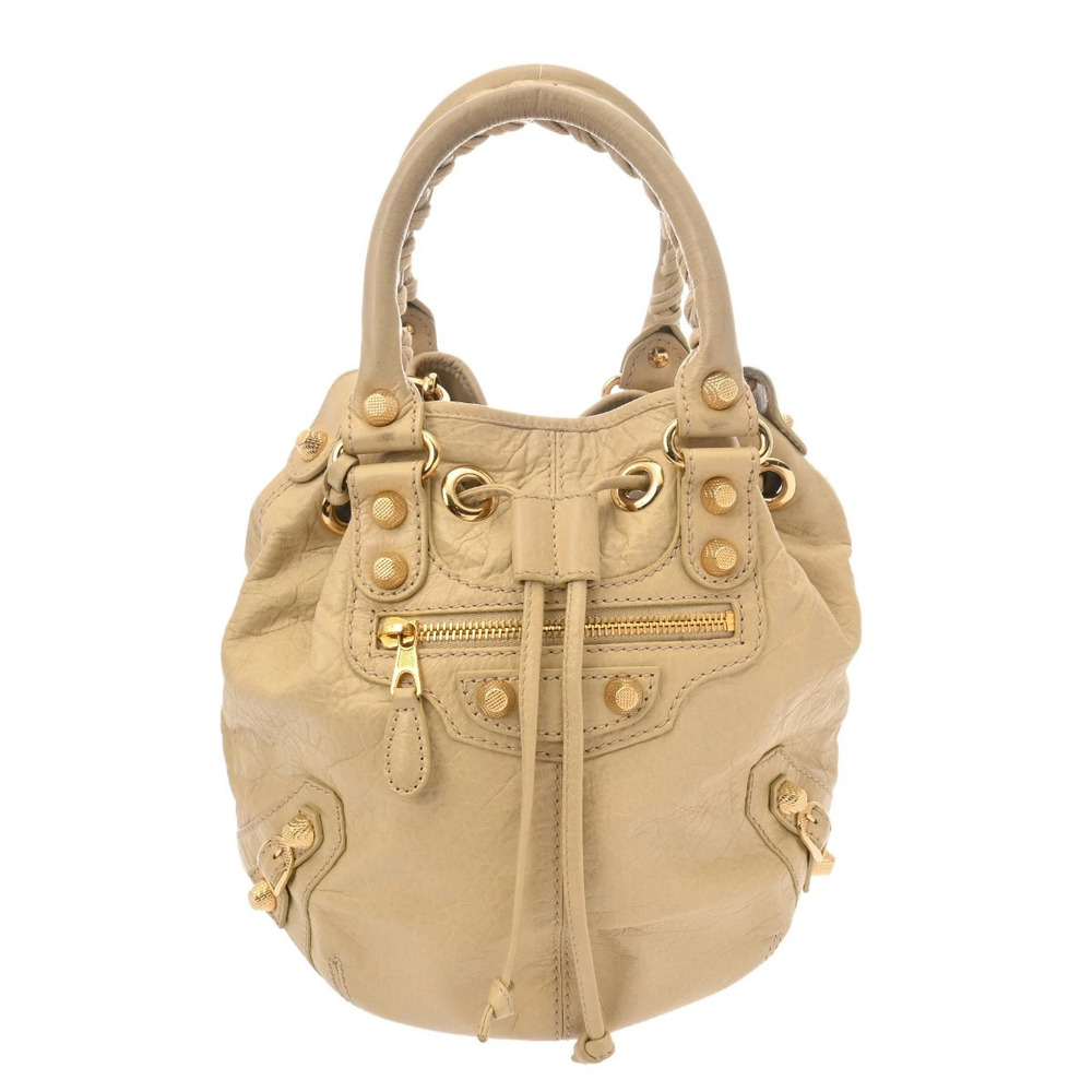 BALENCIAGA Giant Pom Beige Leather Handbag